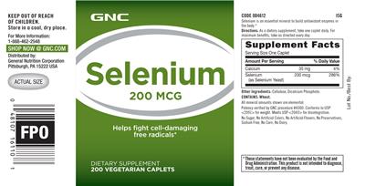 Photo of the GNC Selenium 200 mcg label