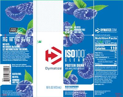 Photo of the Dymatize ISO100 Clear Blue Raspberry label
