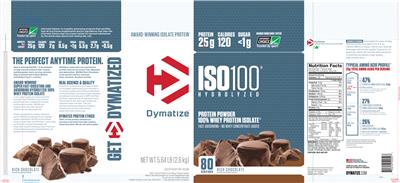 Photo of the Dymatize ISO100 Hydrolyzed Rich Chocolate label