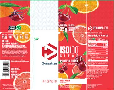 Photo of the Dymatize ISO100 Clear Fruit Punch label