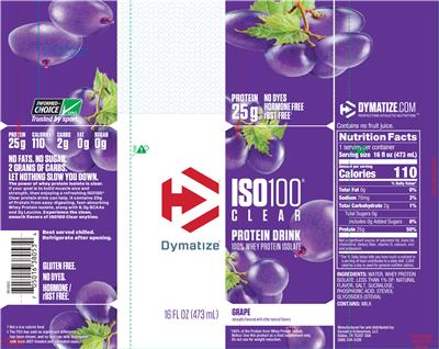 Photo of the Dymatize ISO100 Clear Grape label