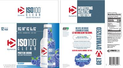 Photo of the Dymatize ISO100 Clear Blue Raspberry label