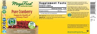 Photo of the MegaFood Pure Cranberry label