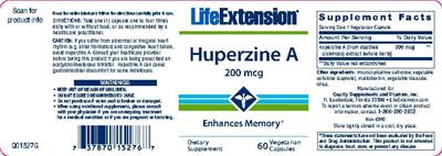 Photo of the Life Extension Huperzine A 200 mcg label