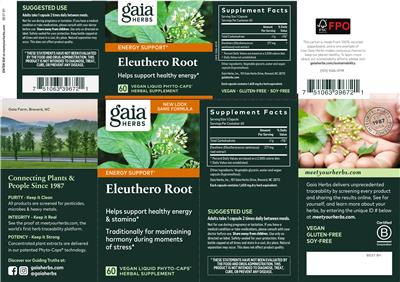 Photo of the Gaia Herbs Eleuthero Root label