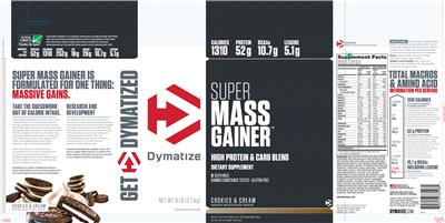Photo of the Dymatize Super Mass Gainer Cookies & Cream label