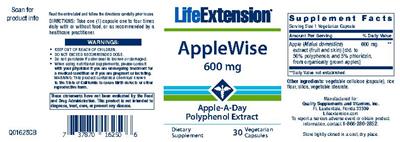 Photo of the Life Extension AppleWise 600 mg label