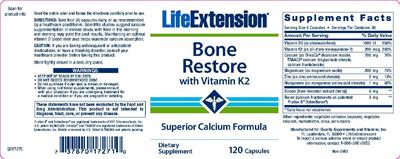 Photo of the Life Extension Bone Restore with Vitamin K2 label