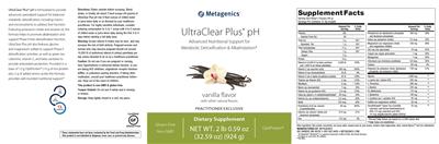 Photo of the Metagenics UltraClear Plus pH Vanilla Flavor label
