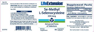 Photo of the Life Extension Se-Methyl L-Selenocysteine 200 mcg label