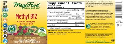 Photo of the MegaFood Methyl B12 label