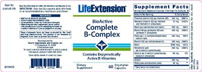 Photo of the Life Extension BioActive Complete B-Complex label