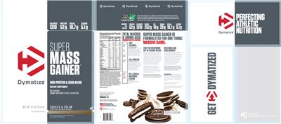 Photo of the Dymatize Super Mass Gainer Cookies & Cream label