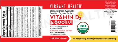 Photo of the Vibrant Health Vitamin D3 4,000 IU label