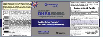 Photo of the Vitamin World Youth Guard DHEA 50 mg label