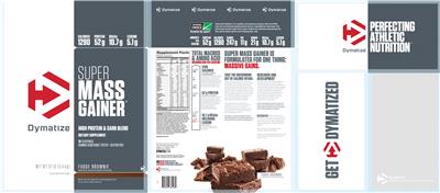 Photo of the Dymatize Super Mass Gainer Fudge Brownie label