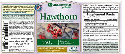 Photo of the Vitamin World Hawthorn 150 mg label