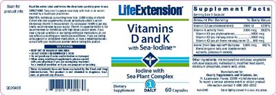 Photo of the Life Extension Vitamins D and K with Sea-lodine label