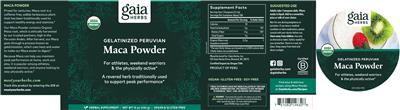 Photo of the Gaia Herbs Gelatinized Peruvian Maca Powder label