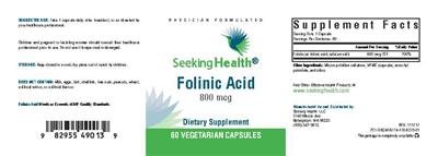 Photo of the Seeking Health Folinic Acid 800 mcg label