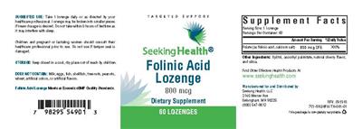Photo of the Seeking Health Folinic Acid Lozenge 800 mcg label
