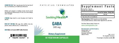 Photo of the Seeking Health GABA 500 mg label