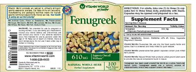 Photo of the Vitamin World Fenugreek 610 mg label