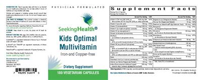 Photo of the Seeking Health Kids Optimal Multivitamin label