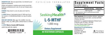 Photo of the Seeking Health L-5-MTHF 1,000 mcg label