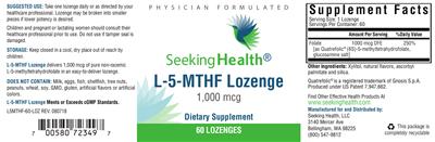 Photo of the Seeking Health L-5-MTHF Lozenge 1,000 mcg label