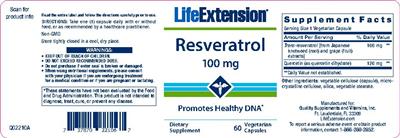 Photo of the Life Extension Resveratrol 100 mg label