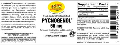 Photo of the VSN Vital Strength Nutrition Pycnogenol 50 mg label
