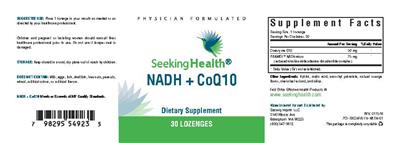 Photo of the Seeking Health NADH + CoQ10 label