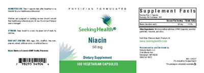 Photo of the Seeking Health Niacin 50 mg label