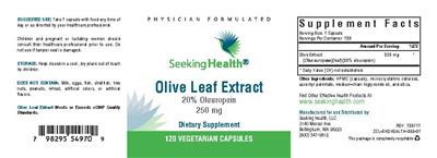 Photo of the Seeking Health Olive Leaf Extract 250 mg label