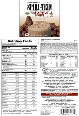 Photo of the Nature's Plus Spiru-Tein High Protein High Energy Meal Double Fudge Crunch label