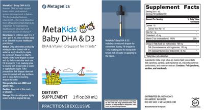 Photo of the Metagenics MetaKids Baby DHA & D3 label