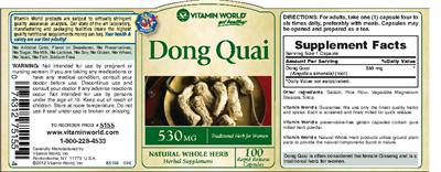 Photo of the Vitamin World Dong Quai 530 mg label