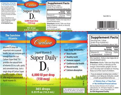 Photo of the Carlson Super Daily D3 6,000 IU (150 mcg) label
