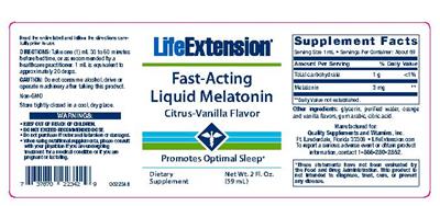Photo of the Life Extension Fast-Acting Liquid Melatonin Citrus-Vanilla Flavor label