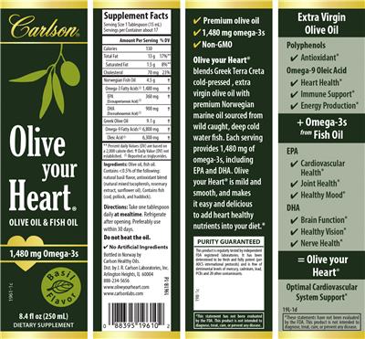Photo of the Carlson Olive Your Heart Basil Flavor label