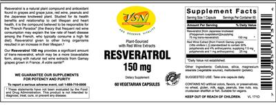 Photo of the VSN Vital Strength Nutrition Resveratrol 150 mg label