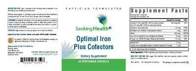 Photo of the Seeking Health Optimal Iron Plus Cofactors label