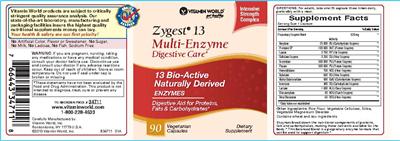 Photo of the Vitamin World Zygest 13 Multi-Enzyme label