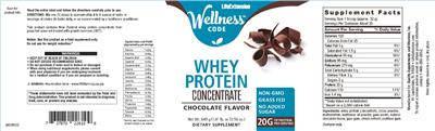 Photo of the Life Extension Wellness Code Whey Protein Concentrate Chocolate Flavor label