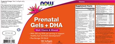 Photo of the NOW Prenatal Gels + DHA label
