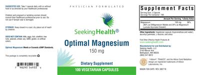 Photo of the Seeking Health Optimal Magnesium 150 mg label