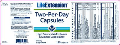 Photo of the Life Extension Two-Per-Day Capsules label