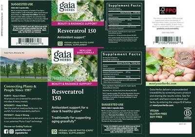 Photo of the Gaia Herbs Resveratrol 150 label