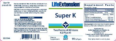 Photo of the Life Extension Super K label